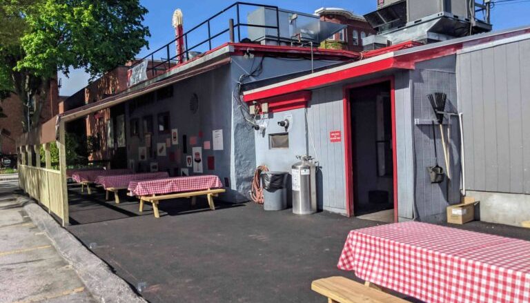 Red Arrow Diner Manchester Outdoor Dining Picnic Tables