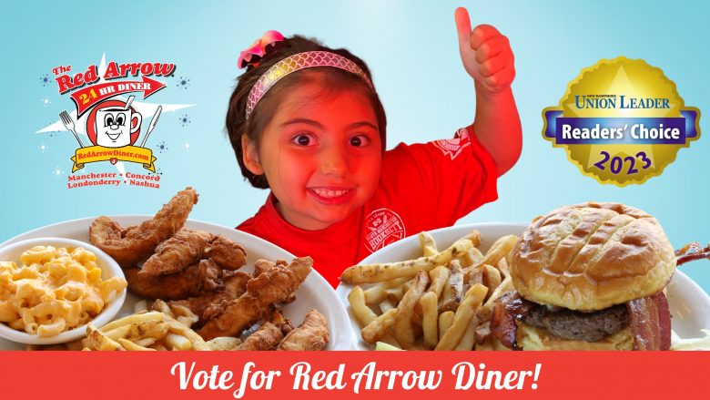 Vote in the 2023 Union Leader Readers' Choice awards for Red Arrow Diner as Best Family Restaurant, Best Breakfast Restaurant, Best Late-Night-Eats, Best Burger, and Best Chicken Tenders.