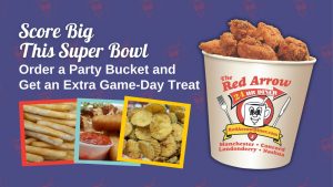 Super Bowl party food at Red Arrow Diner in New Hampshire. Chicken party bucket game day eats.
