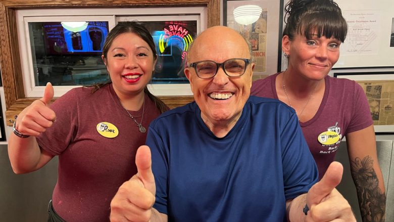 Rudy Giuliani visits Red Arrow Diner in Manchester, New Hampshire.